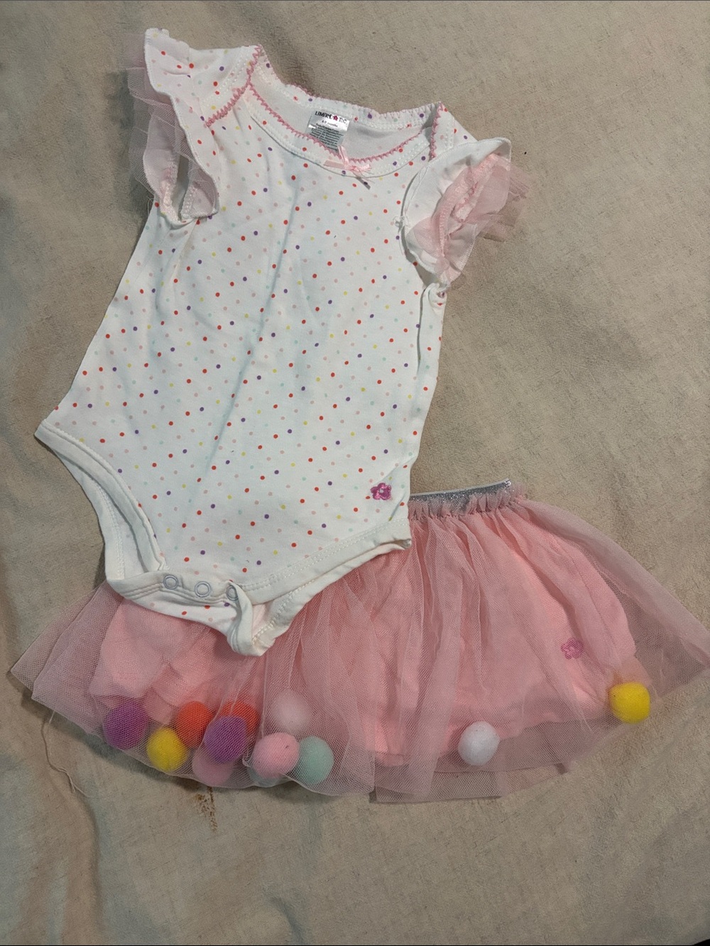 White Polka Dot Baby Bodysuit with Pink Tulle Pom-Pom Skirt